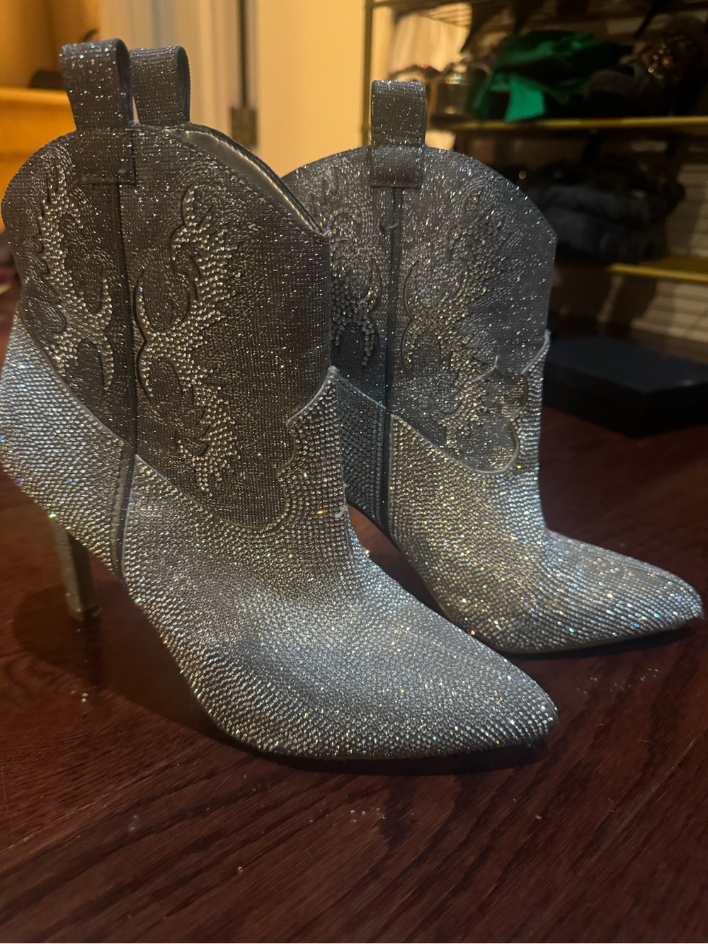 Gianni Bini Silver Glitter Pointed-Toe Ankle Boots
